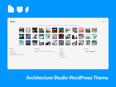 HUS - Architecture Studio WordPress Theme architects architecture design graphic design grid layout icon interface design logo minimalistic rounded corners studio theme design typekit typography ui ux wordpress design wordpress theme