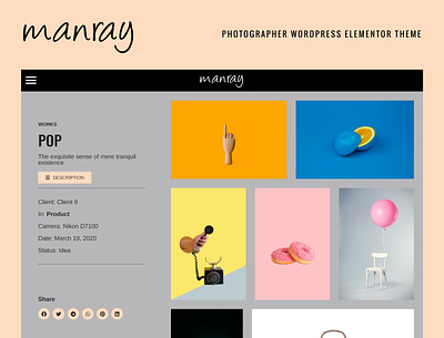 MANRAY 📸 design elementor graphic design minimalistic photographer photography portfolio templates typography ui wordpress design wordpress theme