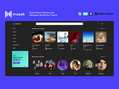 MUZAK - Music News, Reviews and Database WordPress Theme 🎵💻 bootstrap design discographies frontend minimalistic music templates themes ui ux website wordpress wordpress design wordpress theme