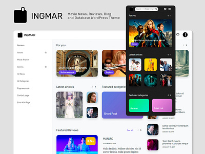 INGMAR - Movie News, Reviews and Blog WordPress Theme - Launch! blog design cinema design graphic design imdb interface design minimalistic movie app movie poster movies news reviews rounded corners typography ui ux web wordpress design wordpress development wordpress theme