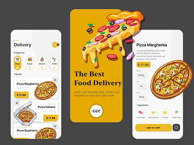 Food delivery App/ UI app branding delivery design food food app minimal ui vector yellow