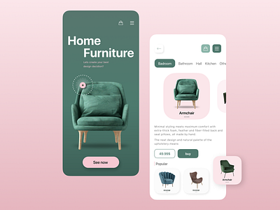 Furniture shop /UI app branding design furniture design furniture store green illustration minimal shop shopping app typography ui