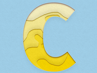 Papercut design "C" blue papercut photoshop yellow