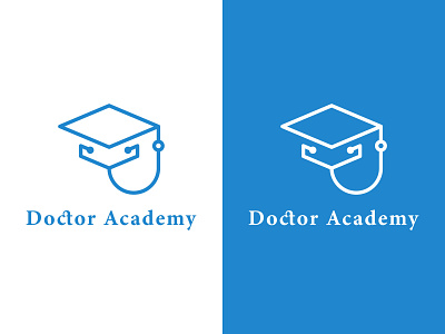 doctor academy logo academy logo blue blue logo branding clinic logo doctor logo education logo graduation cap health healthcare logo logo design monoline monoline logo pictorial logo pictorial mark pictorialmark stethoscope