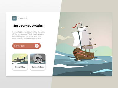 The Journey Awaits adventure clean ui illustration pirate pirate ship ui uiux video game web app web design website website design
