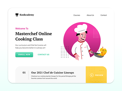 Kookcademy - Cooking Class App chef cook cooking course dish eat interface kitchen landing recipe service tasty ui ui ux uxdesign web website