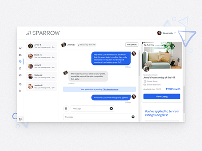 Sparrow — Housemate Chat airbnb branding design home homesharing illustration logo real estate real estate tech shared living