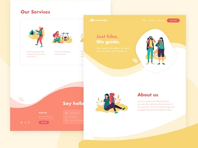 Hikebuddies home page Design adobexd design hike hikers homepage illustration landing page orange ui ux web webdesign website yellow