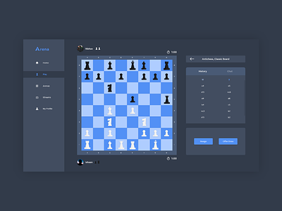 Gameplay Screen | Arena Chess Platform arena blue chess chess piece chessboard concept cool game gameplay pawn play ux ux design