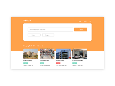 VestiGo | Population Density Tracker App Concept app concept hotels malls orange product design restaurants safety travel travel app ui ui design uiux web design