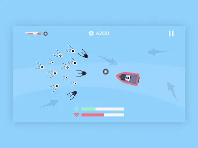 Fire Away! - Mobile Game Design 2d android assets boat droids flat graphic design gun joystick mobile play ui ux water