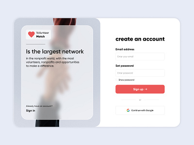 Daily UI 001. Sign up VolunteerMatch daily design minimal redesign signup typography ui web