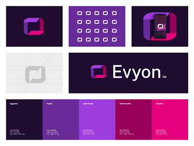 Evyon brand brand design branding business design eco friendly electric energy icon logo logo design logo designer logomark mark purple renewable