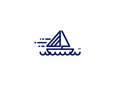 Sail Away boat brand icon logo mark minimal nautical sail sailboat sea waves