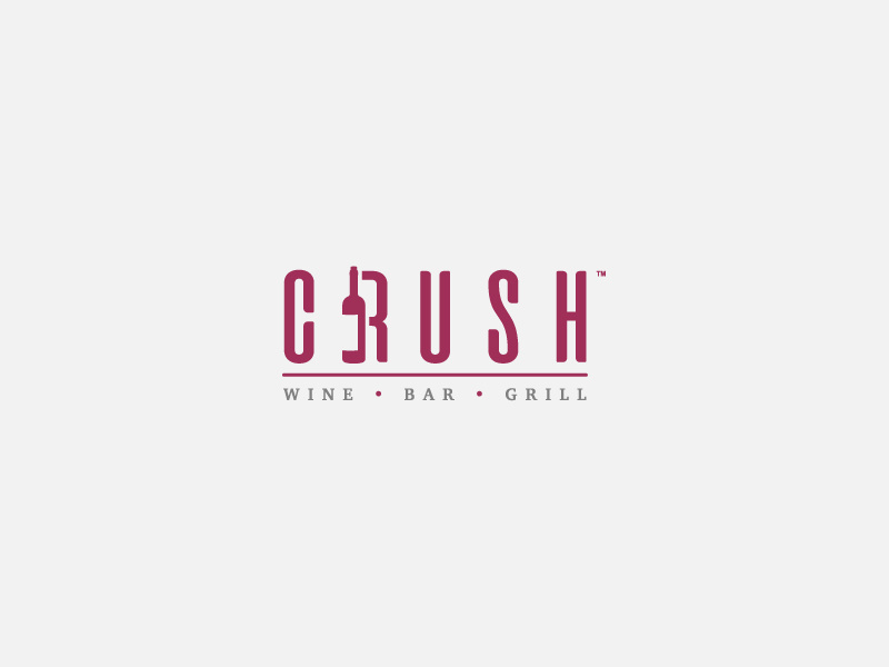 Crush Wine Bar Concept vino restaurant grill bar concept logo bottle wine