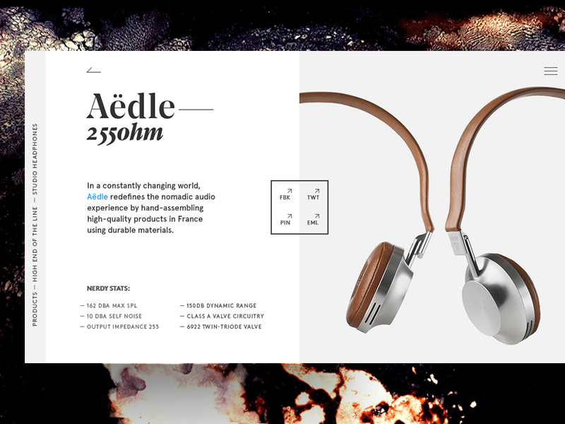 Aedle headphones elegant balance composition serif headphones e-commerce tech textures typography minimal product