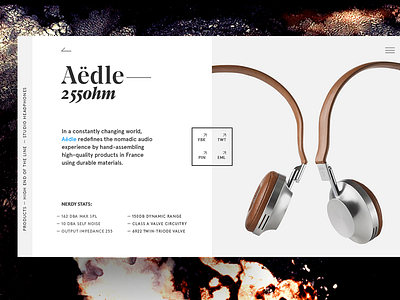 Aedle headphones balance composition e commerce elegant headphones minimal product serif tech textures typography
