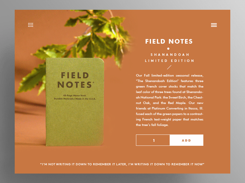 Field Notes — Shanandoah edition balance composition e commerce elegant flat gear gif minimal motion notebook product typography