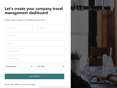 Business Travel Dashboard for Behere branding design website