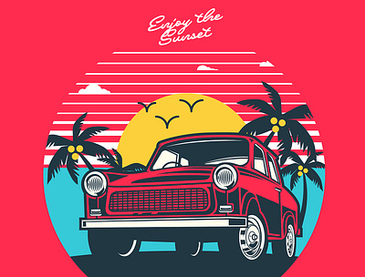 Enjoy the sunset classic illustration vector vintage