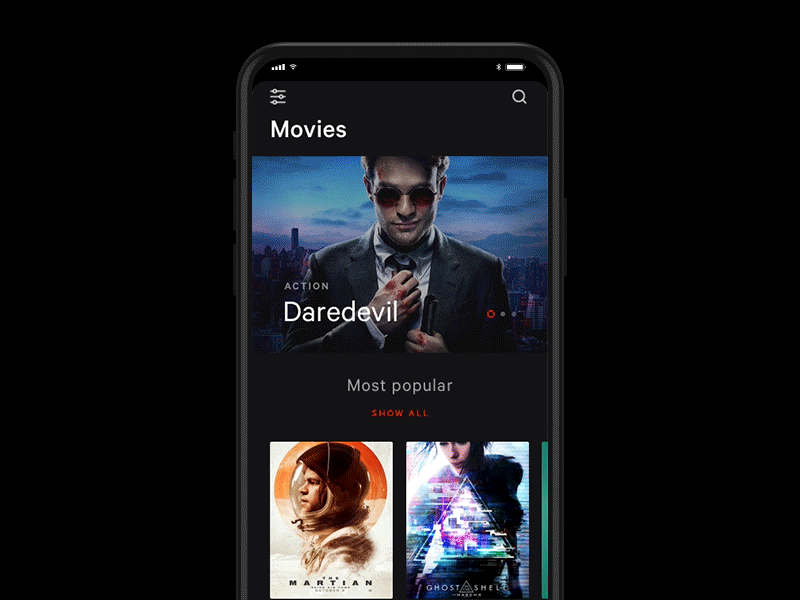 Moovies App Concept app black concept interface ios minimal movies red ui