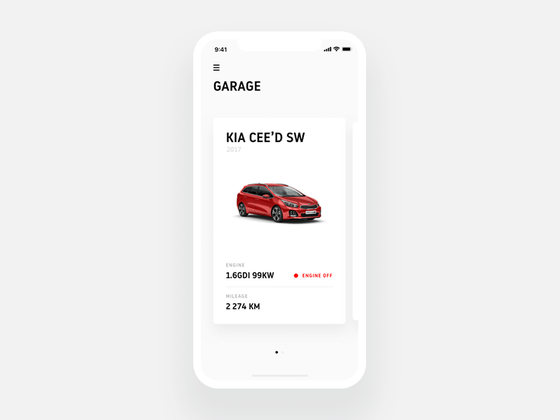 MyKia Concept - Garage app design car cards clean interaction kia minimal red ui ux