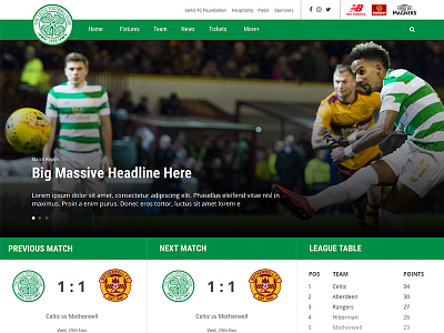 Celtic Football Club - Website Redesign celtic clean design football glasgow green redesign scotland simple ui ux white