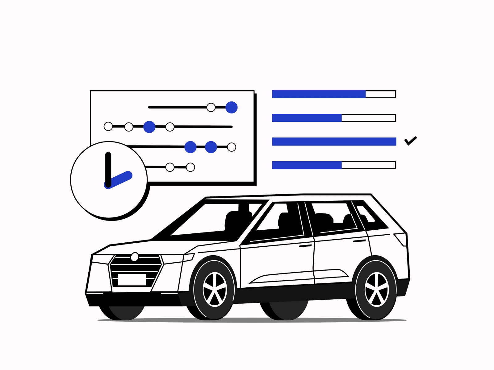 5-stage car production animated gif animation design flat icon illustration production ui vector visual design