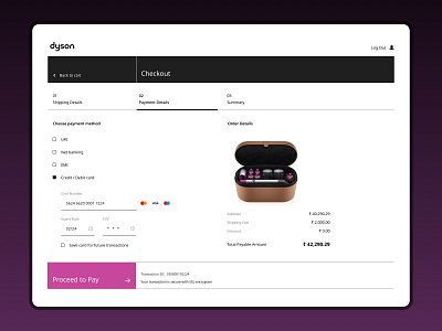 Dyson checkout - credit card pay app daily ui graphic design product design ui ux