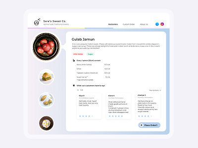 Indian sweet web UI - reviews, contents, order