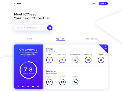 ICOfeed bitcoin cryptocurrency dashboard ethereum feedback landing page rating sketch technology user experience user interface web page design