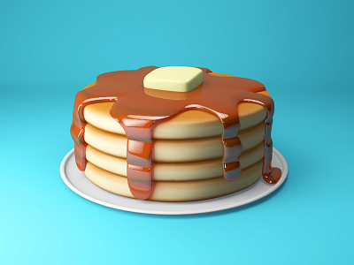 Pancakes 3d breakfast butter c4d cute dessert food ihop maple syrup model pancakes
