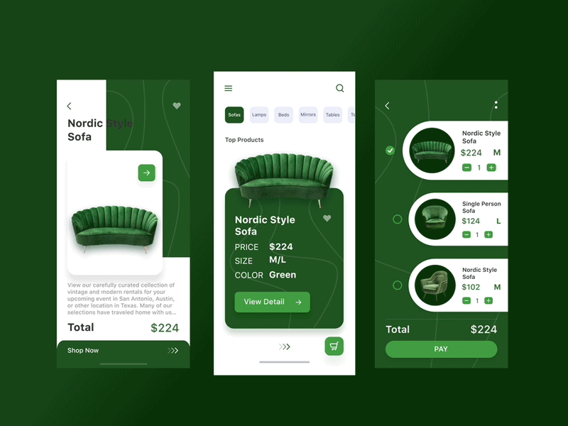 Preferred Furniture APP animation animation app design furniture green ui ui ux ux ux design
