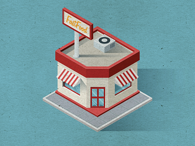 Fast Food Resturant building fast food isometric miniature restaurant vector