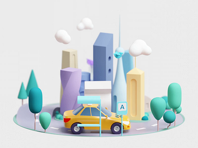 Wheel of fortune 3d animation bird blender3d city citymobil illustration planet taxi