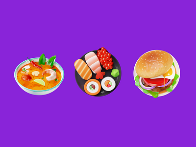 Dishes b3d blender burger citymobil delivery food illustration sushi taxi tom yum