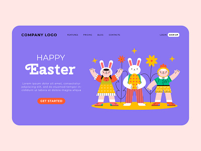Landing page with Easter illustration for Freepik character childrens illustration cute vector design easter flat flat illustration graphic design illustration vector web design