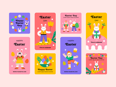 Easter day illustration and instagram design for Freepik character children illustration design easter flat flat illustration illustration instagram template vector