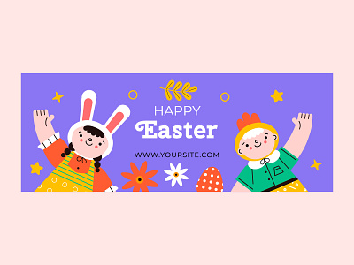 Easter day banner with flat illustration for Freepik character childrens illustration design easter facebook cover facebook template flat flat illustration graphic design illustration modern vector vector vector art