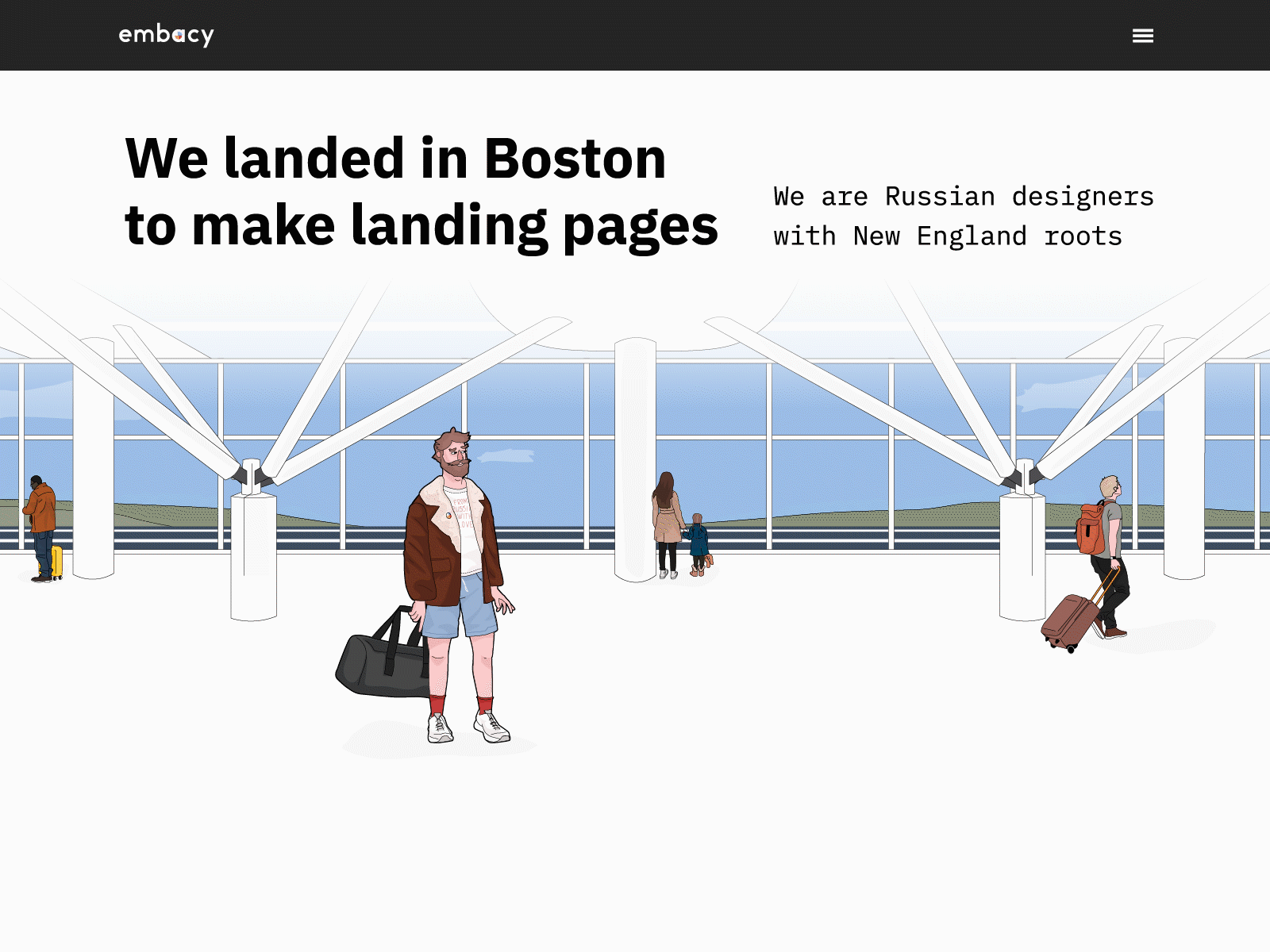 Embacy x Boston. Main Screen. airport boston clean design embacy illustration vector web
