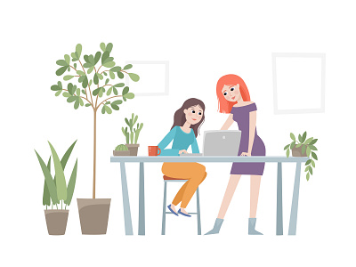 Green office character flat green illustration office plant vector web website workspace