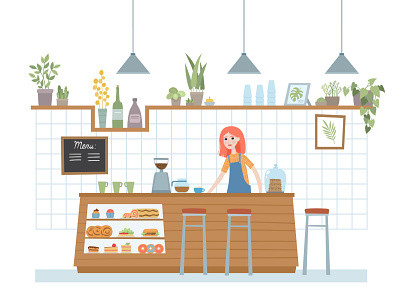 Urban jungle life cafe cartoon character coffee concept art design flat green illustration modern plant urban jungle vector website