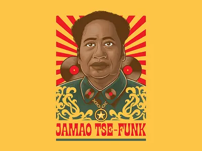 Jamao Tse-Funk afro chairman mao chinese funk funny history illustrator mao tse tung music politics propaganda retro vector vintage