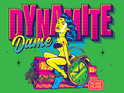 Dynamite Dame art color design funky illustration pinup popart psychedelic retro surrealism vector vintage