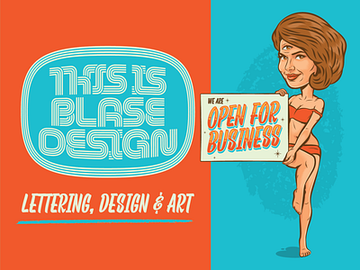 OPEN FOR BUSINESS! art design girl illustration lettering pinup psychedelic retro surrealism type vector vintage