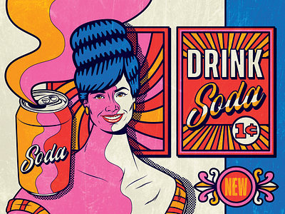 Drink Soda Pop art design illustration pop art psychedelic retro sixties surrealism trippy vector vintage woman