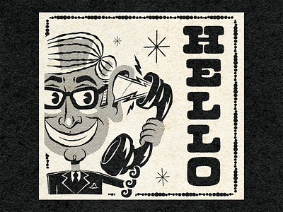 HELLO! advertising art cartoon cartoon character design friendship illustration people retro telephone vector vintage