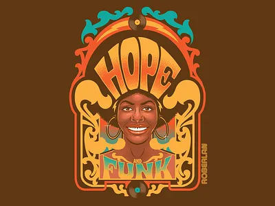 Hope N' Funk african woman afro art art deco art nouveau black design funk funky groovy hope illustration psychedelic retro surrealism typography vector vintage woman