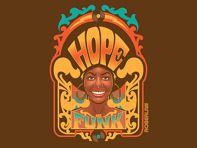 Hope N' Funk african woman afro art art deco art nouveau black design funk funky groovy hope illustration psychedelic retro surrealism typography vector vintage woman