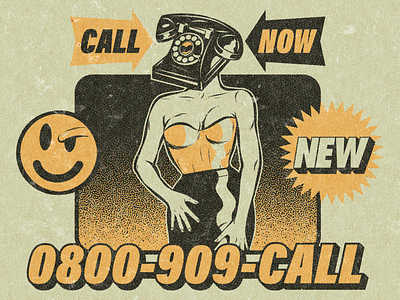 Call Now crazy design ill illustration phone retro surreal surrealism telephone vector vintage weird woman